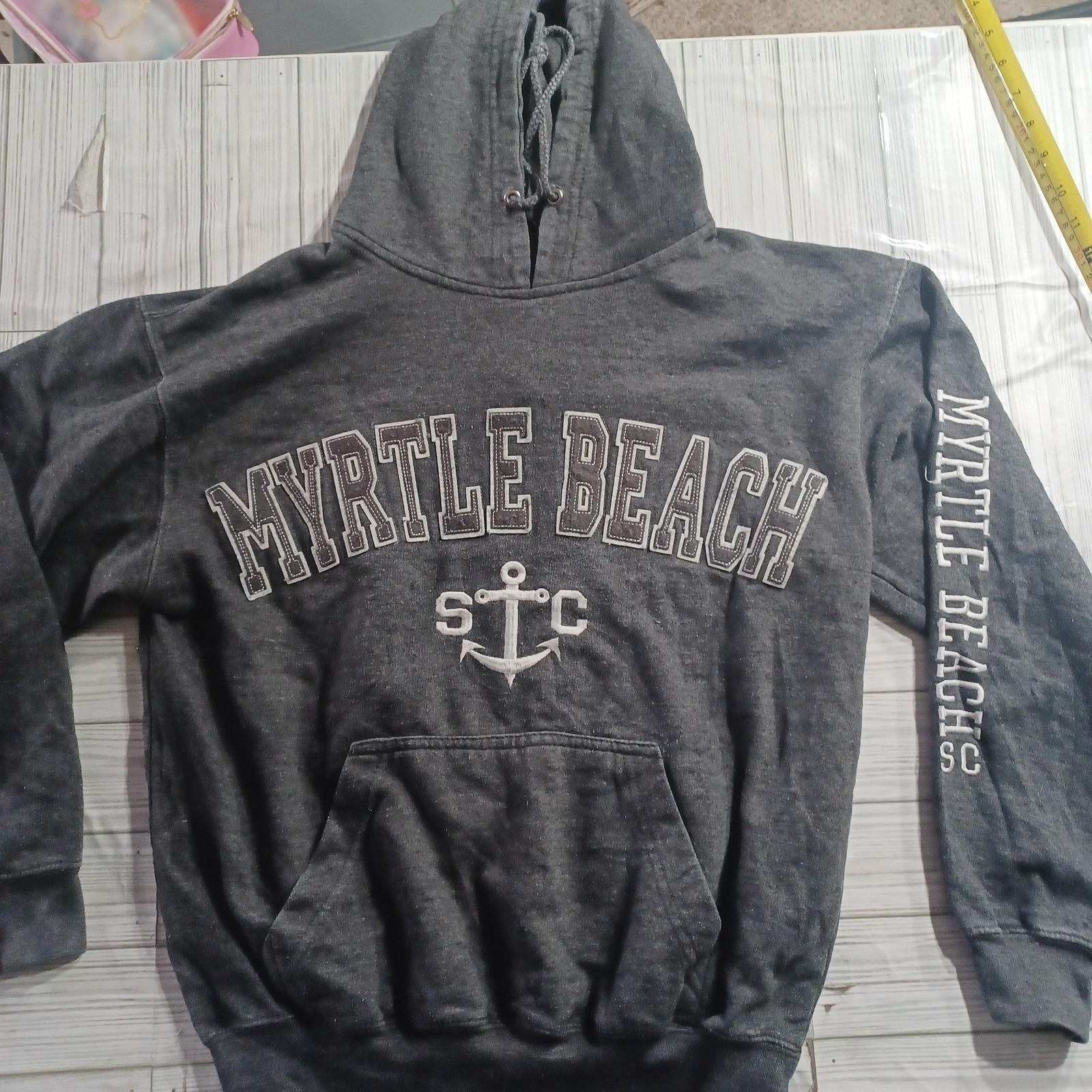 Tsunami Surf Shop Hoodie Mens Small Gray Pullover Myrtle Beach Anchor Graphic